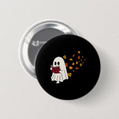 Niedliches Little Ghost Reading Book Under Herbstl Button (Vorne & Hinten)