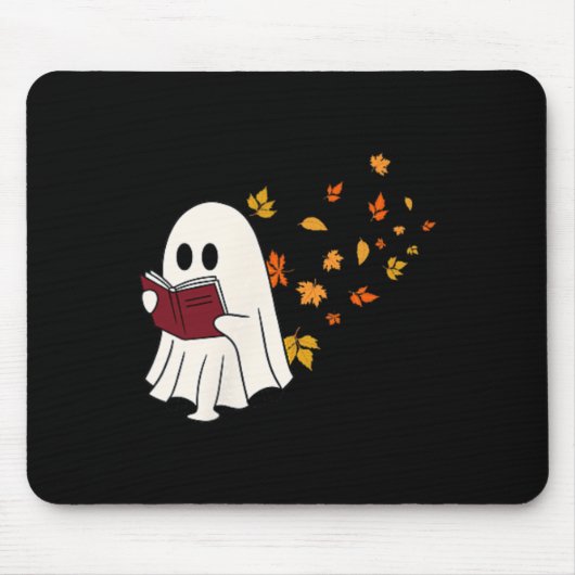 Niedliches Little Ghost Reading Book Under Herbstl Mousepad (Vorne)