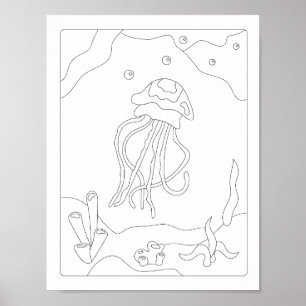 Niedliches Little Jellyfish Antistress Farbbuch Poster