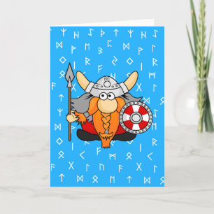 Niedliches Little Viking auf Viking Runes Blue Hin Feiertagskarte