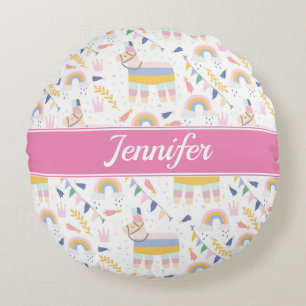 Niedliches Llama Rainbow Baby Kinderzimmer Rundes Kissen