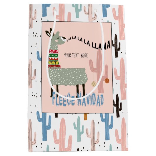 Niedliches Llama und Pastel Saguaro Cactus Pattern Mittlere Geschenktüte (Vorderseite)