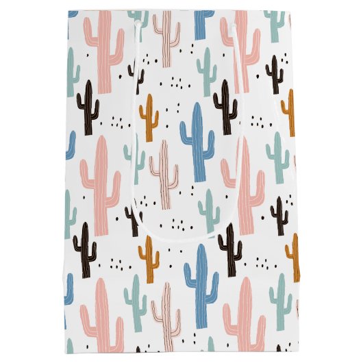 Niedliches Llama und Pastel Saguaro Cactus Pattern Mittlere Geschenktüte (Rückseite)
