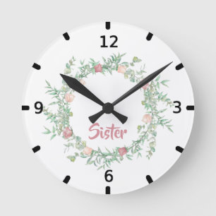 Niedliches Logo Beste Schwester je Farbe Blüte Runde Wanduhr