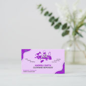 Niedliches Logo für Lila Reinigungsdienste für Mäd Visitenkarte (Stehend Vorderseite)