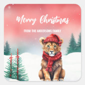 Niedliches Löwentier Wild Weihnachten Party Quadratischer Aufkleber (Vorderseite)