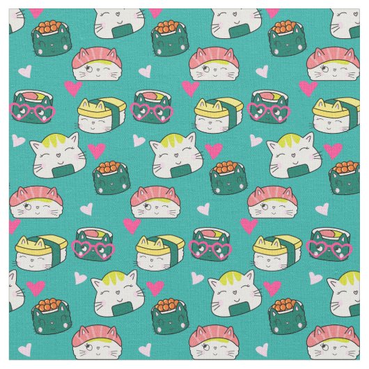 Niedliches Lucky Cat Pattern Stoff (Nahaufnahme)