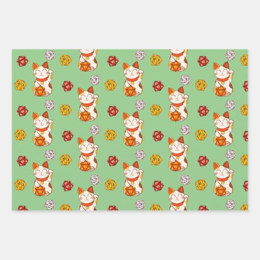 Niedliches Lucky Maneki-neko Gamer Dice-Muster Geschenkpapier Set (Vorderseite 3)