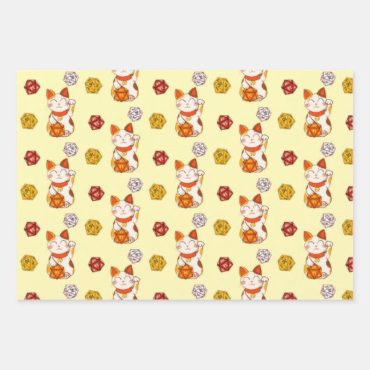 Niedliches Lucky Maneki-neko Gamer Dice-Muster Geschenkpapier Set (Vorderseite 2)