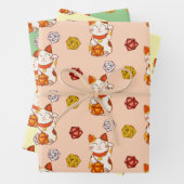 Niedliches Lucky Maneki-neko Gamer Dice-Muster Geschenkpapier Set (Beispiel)
