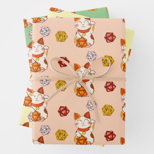 Niedliches Lucky Maneki-neko Gamer Dice-Muster Geschenkpapier Set (Beispiel)