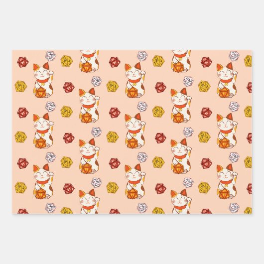 Niedliches Lucky Maneki-neko Gamer Dice-Muster Geschenkpapier Set (Vorderseite)