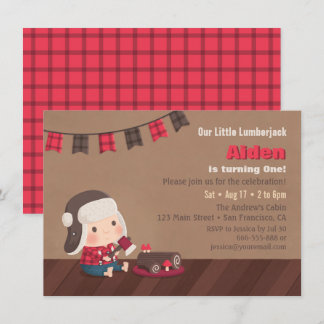Niedliches Lumberjack Baby Erstgeburtstag Einladun Einladung