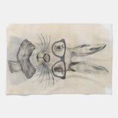 Niedliches lustiges Aquarellbunny mit Brille und S Geschirrtuch (Horizontal)