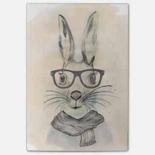 Niedliches lustiges Aquarellbunny mit Brille und S Post-it Klebezettel