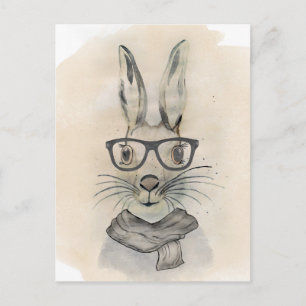 Niedliches lustiges Aquarellbunny mit Brille und S Postkarte