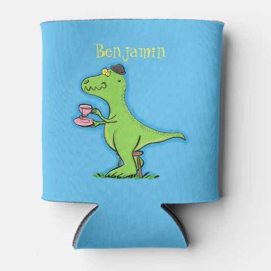 Niedliches, lustiges Grün zum Rex-Dinosaurier-Cart Dosenkühler (Vorderseite)