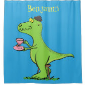 Niedliches, lustiges Grün zum Rex-Dinosaurier-Cart Duschvorhang (Vorderseite)