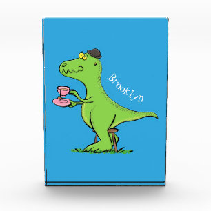 Niedliches, lustiges Grün zum Rex-Dinosaurier-Cart Fotoblock