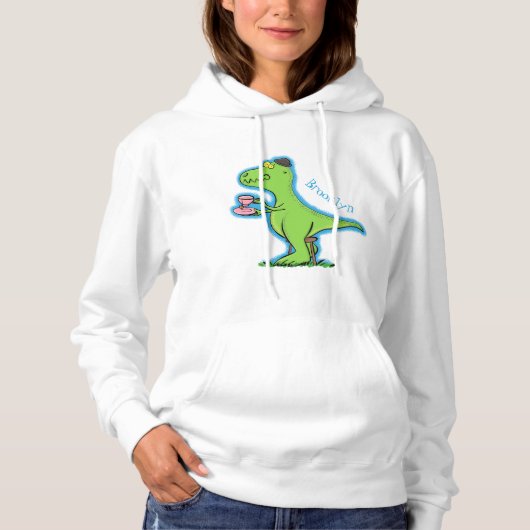 Niedliches, lustiges Grün zum Rex-Dinosaurier-Cart Hoodie (Vorderseite)