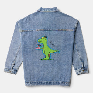 Niedliches, lustiges Grün zum Rex-Dinosaurier-Cart Jeansjacke