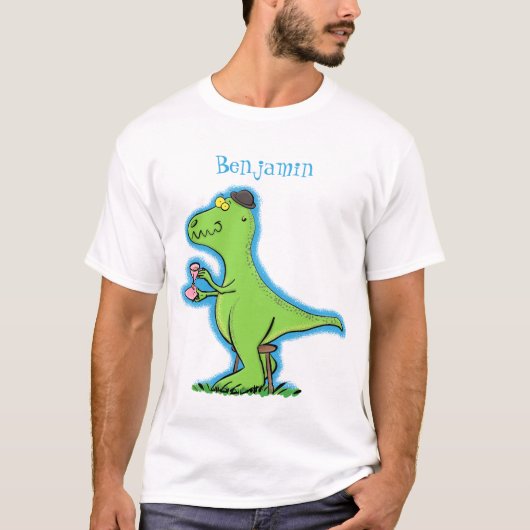Niedliches, lustiges Grün zum Rex-Dinosaurier-Cart T-Shirt (Vorderseite)