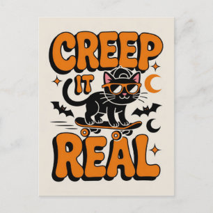 Niedliches lustiges Halloween Black Cat Creep Es e Postkarte
