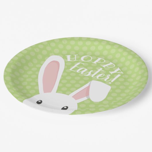 Niedliches lustiges Hoppy Osterfest Bunny Green Sp Pappteller (Schrägansicht)