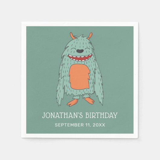 Niedliches lustiges Monster. Kindergeburt Geburtst Serviette (Vorderseite)