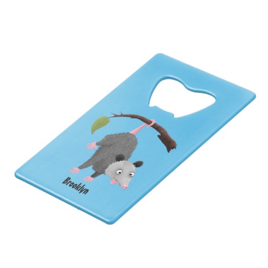 Niedliches lustiges Opossum aus Cartoon Geldbeutel Flaschenöffner (Rückseite Schrägansicht)
