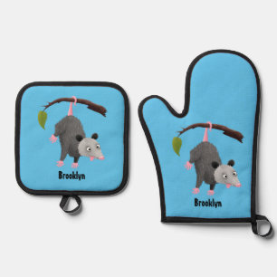 Niedliches lustiges Opossum aus Cartoon Ofenhandschuh & Topflappen-Set