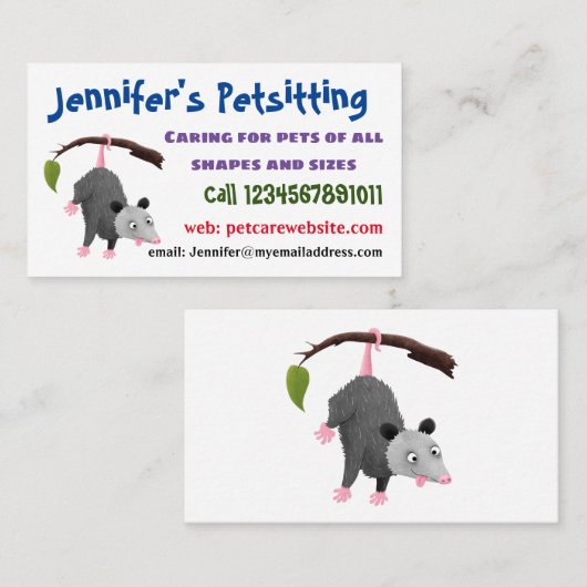 Niedliches lustiges Opossum aus Cartoon Visitenkarte (Vorne/Hinten)