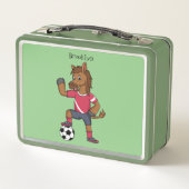 Niedliches lustiges Pferd beim Fußballspielen Cart Metall Brotdose (Rückseite)
