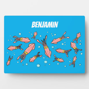 Niedliches, lustiges Rosa-Tintenfisch-Cartoon-Must Fotoplatte