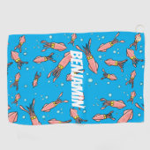 Niedliches, lustiges Rosa-Tintenfisch-Cartoon-Must Golfhandtuch (Horizontal)