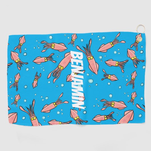 Niedliches, lustiges Rosa-Tintenfisch-Cartoon-Must Golfhandtuch (Horizontal)