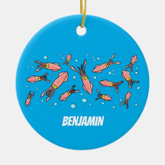 Niedliches, lustiges Rosa-Tintenfisch-Cartoon-Must Keramik Ornament (Vorne)