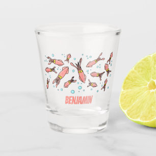 Niedliches, lustiges Rosa-Tintenfisch-Cartoon-Must Schnapsglas