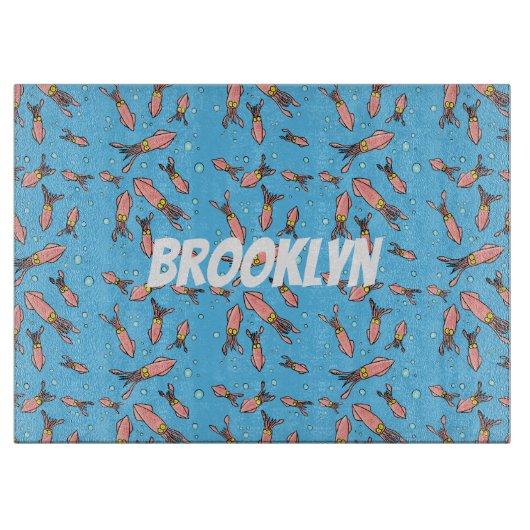 Niedliches, lustiges Rosa-Tintenfisch-Cartoon-Must Schneidebrett (Vorderseite)