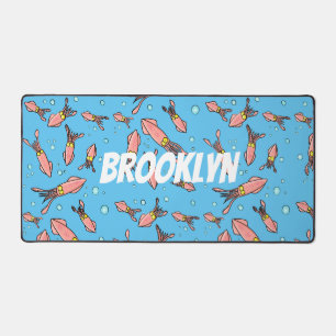 Niedliches, lustiges Rosa-Tintenfisch-Cartoon-Must Schreibtischunterlage