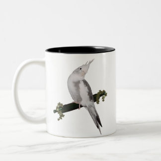Niedliches Lutino Cockatiel Bird Ivy Pere Tier Zweifarbige Tasse