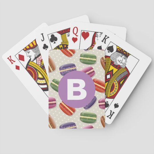 Niedliches Macaroonmuster Dotty Lilac Monogramm Spielkarten (Rückseite)