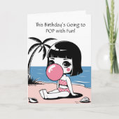 Niedliches Mädchen am Strand, Sommer, Ozean, Gebur Karte (Vorderseite)