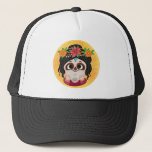 Niedliches Mädchen an einem Tag des Toten Hallowee Truckerkappe