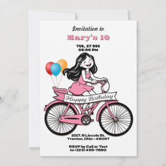 Niedliches Mädchen auf dem Fahrrad Happy Birthday  Einladung