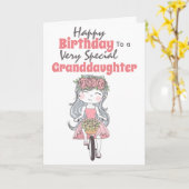 Niedliches Mädchen, das Fahrrad fährt, besondere E Karte (Gelbe Blume)