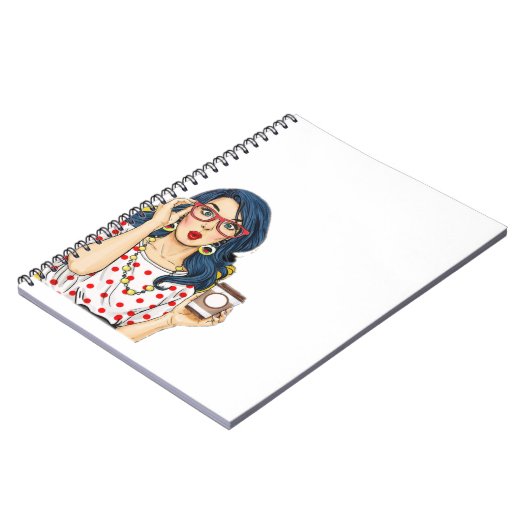 Niedliches Mädchen, das Kaffeetasse hält Notizblock (Linke Seite)