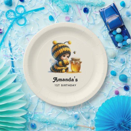 Niedliches Mädchen in Bee Costume mit Honey Geburt Pappteller (Party)