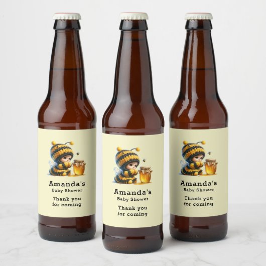 Niedliches Mädchen in Bee Costume mit Honey-Party Bierflaschenetikett (Flaschen)