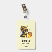 Niedliches Mädchen in BienenKostüm mit Honig Ausweis (Rückseite mit Clip)